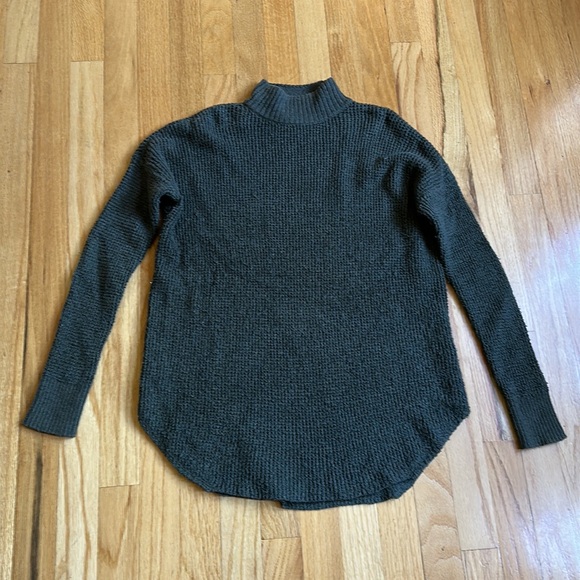 Army Green Mock Neck Honeycomb Knit Tunic Sweater - Picture 1 of 8